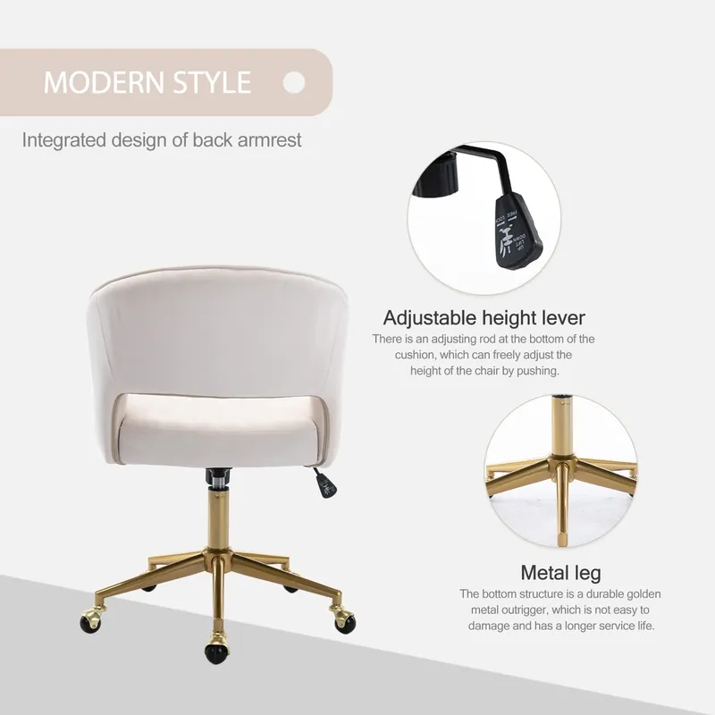 Nrizc Velvet Office Desk Chair, Beige